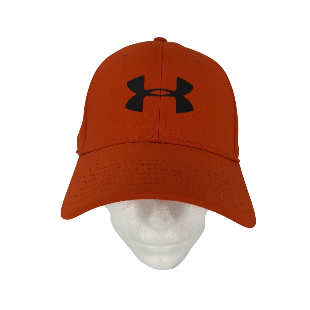 Under Armour Hat Cap Fitted Mens Medium Large Orange Stretch Logo Athletic Golf